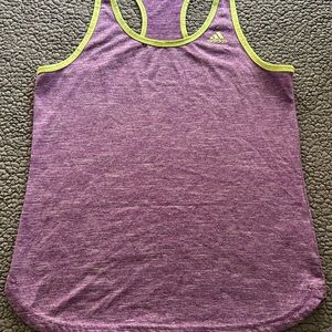 Adidas Women's Heathered Purple Tank Top with Yellow Trim